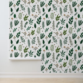 Grüne Blätter und Blume in Weiß Tapete