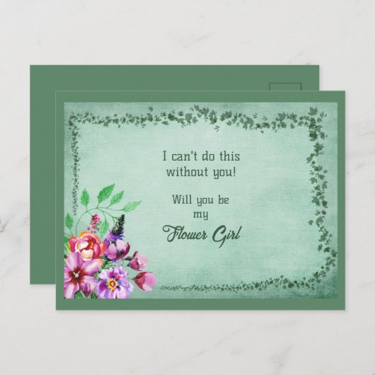 Grüne Blätter und Blumenblütenmädchen Ankündigungspostkarte (Vorne/Hinten)