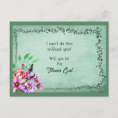 Grüne Blätter und Blumenblütenmädchen Ankündigungspostkarte (Vorderseite)