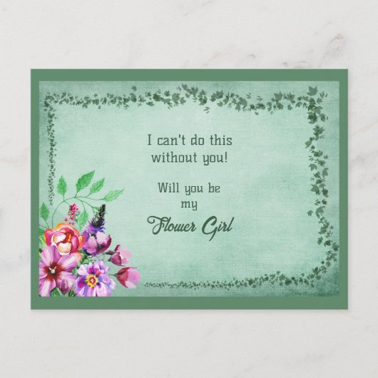 Grüne Blätter und Blumenblütenmädchen Ankündigungspostkarte (Vorderseite)