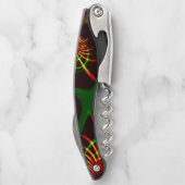 Grüne Blätter und gelbe, feuergefärbte Kurven Kellnermesser (Rückseite)