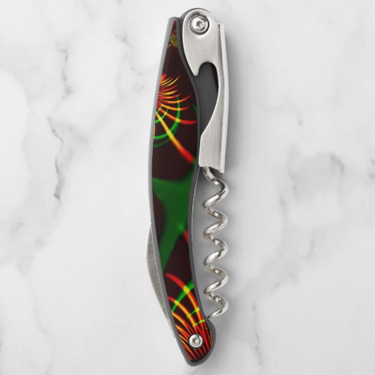 Grüne Blätter und gelbe, feuergefärbte Kurven Kellnermesser (Rückseite)