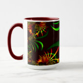 Grüne Blätter und gelbe, feuergefärbte Kurven Tasse (Links)