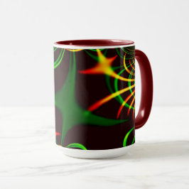 Grüne Blätter und gelbe, feuergefärbte Kurven Tasse