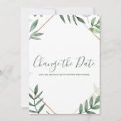 Grüne Blätter und Goldgrenzen ändern die Datumskar Save The Date (Vorderseite)