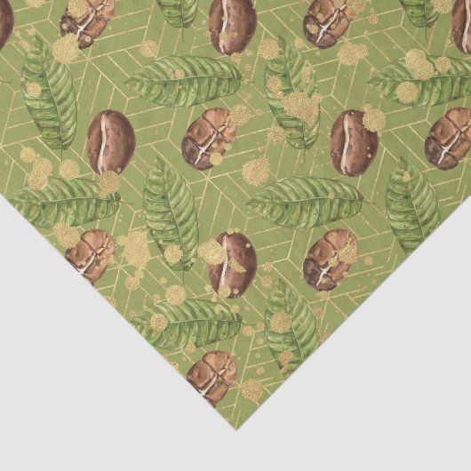 Grüne Blätter und Kaffeebohnen Seidenpapier (Ausschnitt)