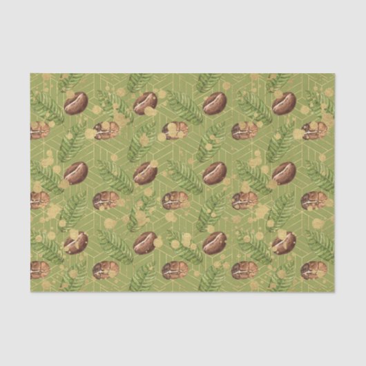 Grüne Blätter und Kaffeebohnen Seidenpapier (Vorderseite)