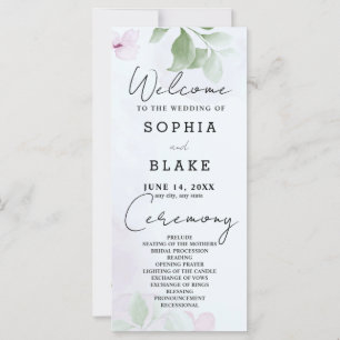 Grüne Blätter und rosa Blume Blaues Hochzeitsprogr