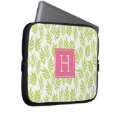 Grüne Blätter und rosa Monogramm Laptopschutzhülle (Vorne Rechts)