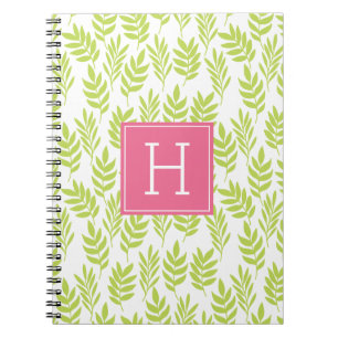 Grüne Blätter und rosa Monogramm Notizblock