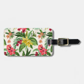 Grüne Blätter und rosa und gelbe Blumen Gepäckanhänger (Vorderseite horizontal)