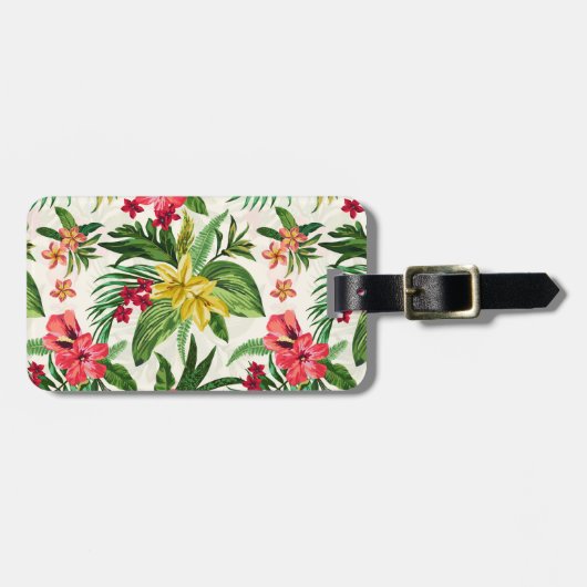 Grüne Blätter und rosa und gelbe Blumen Gepäckanhänger (Vorderseite horizontal)