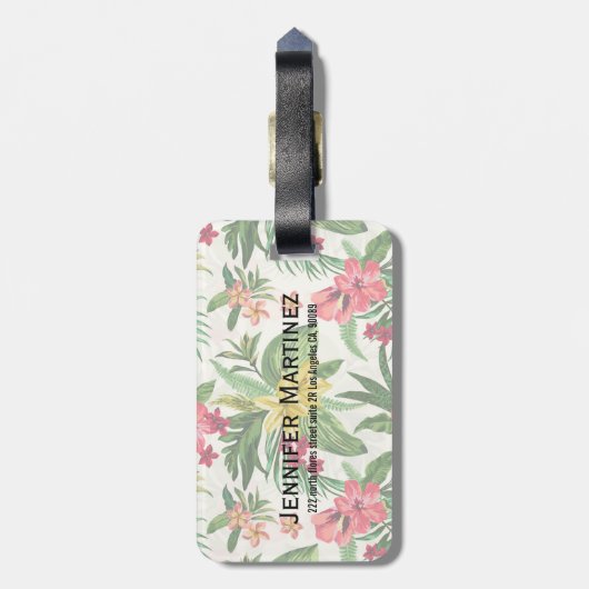 Grüne Blätter und rosa und gelbe Blumen Gepäckanhänger (Rückseite vertikal)