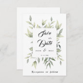 Grüne Blätter und Verzweigungen Wasserfarbe Save The Date (Vorne/Hinten)