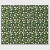Grüne Blätter und weiße Blume über den grünen Hint Geschenkpapier (Flach)