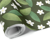 Grüne Blätter und weiße Blume über den grünen Hint Geschenkpapier (Rolleneckpunkt)