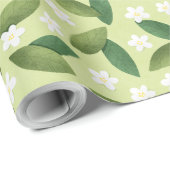 Grüne Blätter und weiße Blume über den grünen Hint Geschenkpapier (Rolleneckpunkt)