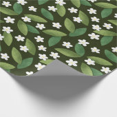 Grüne Blätter und weiße Blume über den grünen Hint Geschenkpapier (Ecke)
