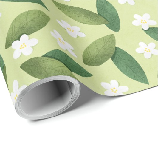 Grüne Blätter und weiße Blume über den grünen Hint Geschenkpapier (Rolleneckpunkt)