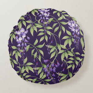 Grüne Blätter und Wisteria-Blumenmuster Rundes Kissen