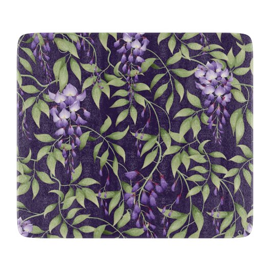 Grüne Blätter und Wisteria-Blumenmuster Schneidebrett (Vorderseite)