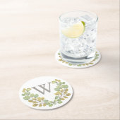 Grüne Blätter Vereinfachung Mit Monogramm Papiere  Runder Pappuntersetzer (Vor Ort)