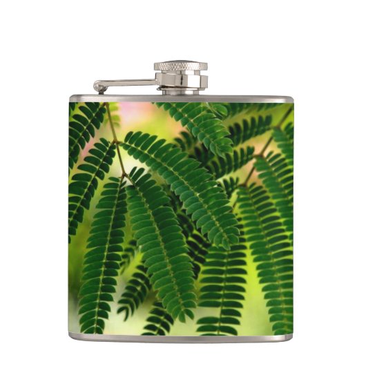 Grüne Blätter Vinyl Wrapped Flask Flachmann (Vorderseite)