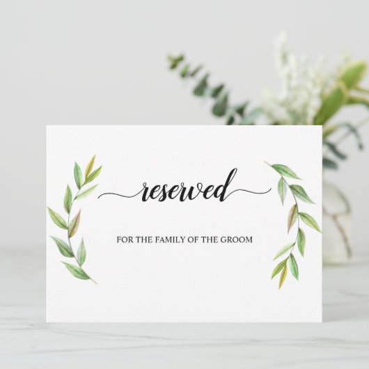 Grüne Blätter vorbehalten Hochzeitszeichen Einladung (Stehend Vorderseite)