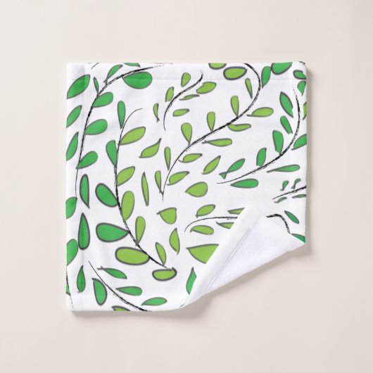 Grüne Blätter Wasserfarbe Naturmuster Badhandtuch Set (Waschlappen)