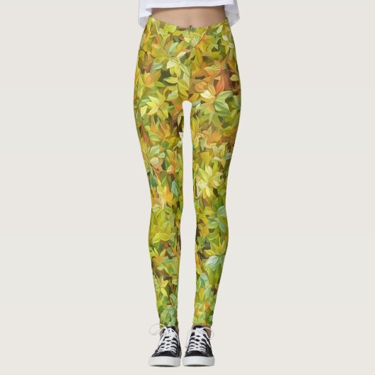 Grüne Blätter Wasserfarben Leggings (Vorderseite)