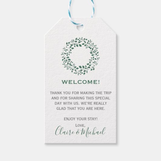 Grüne Blätter Wasserfarbenkranz | Begrüßung Geschenkanhänger (Vorderseite)