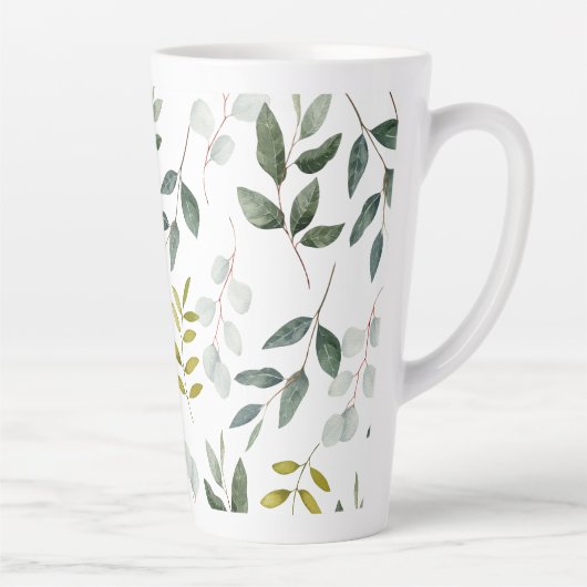 Grüne Blätter Wasserfarbmuster Milchtasse (Rechts)