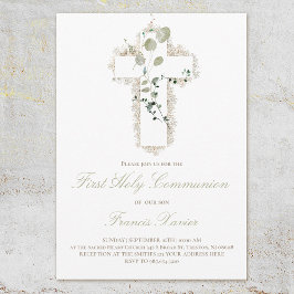 Grüne Blätter Weiß Kreuz Erste Heilige Kommune Einladung
