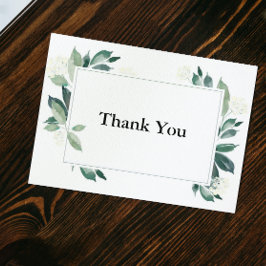 Grüne Blätter & Weiße Blumen Elegant Vielen Dank Karte