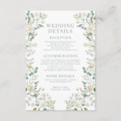 Grüne Blätter Weiße Rosen Hochzeitsdetails Karten (Vorderseite)