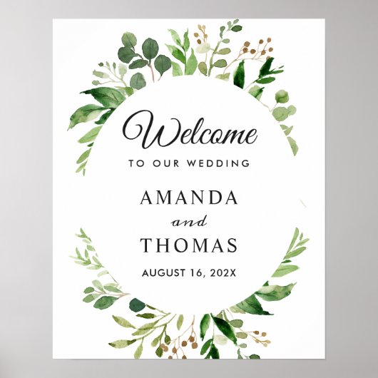 Grüne Blätter Wreath Wedding Willkommenszeichen Poster (Vorne)