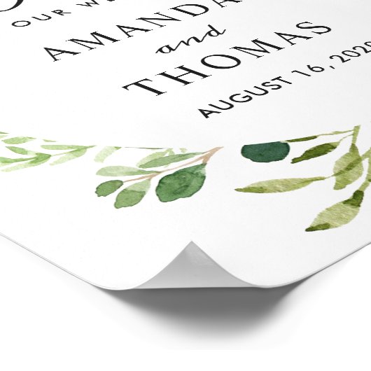 Grüne Blätter Wreath Wedding Willkommenszeichen Poster (Ecke)