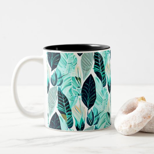 Grüne Blätter Zweifarbige Tasse (Mit Donut)