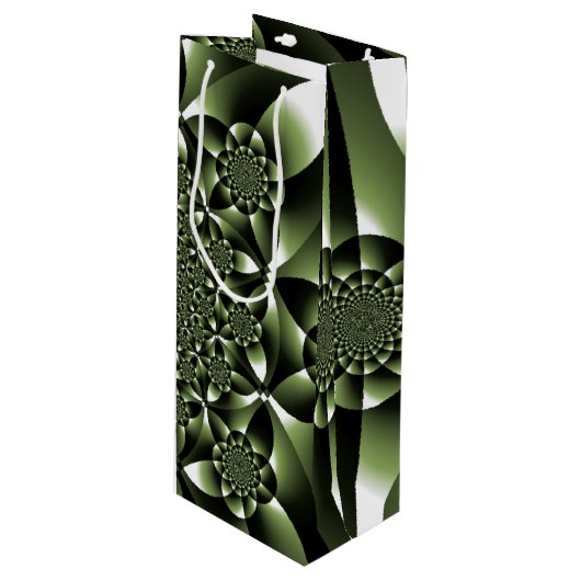 Grüne Blätterblätter Geschenktüte Für Weinflaschen (Vorderseite Schrägansicht)