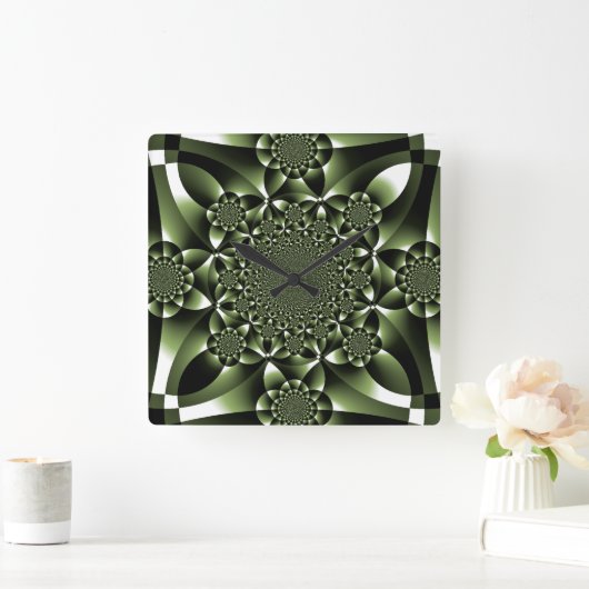 Grüne Blätterblätter Quadratische Wanduhr (Zuhause)