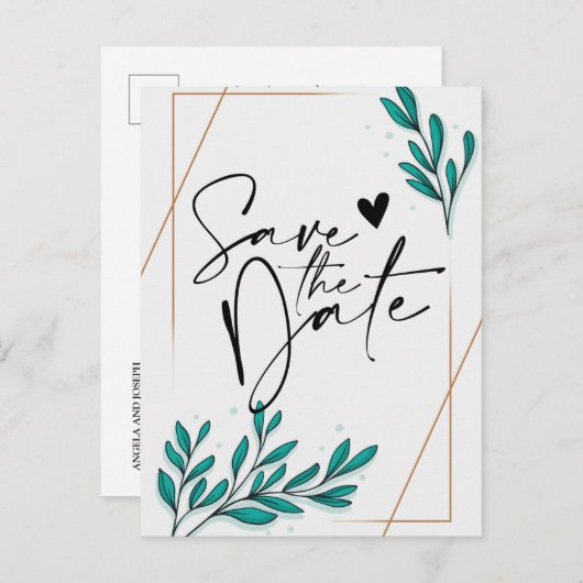 Grüne Blattgold Blätter speichern Datum Anno Ankündigungspostkarte (Vorne/Hinten)