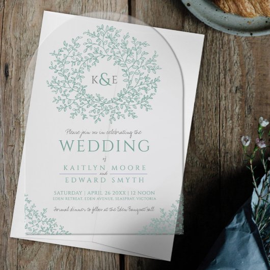 Grüne Blattlinie Acryleinladungen