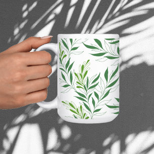 Grüne Blattmuster Elegantes Grün und Weiß Kaffeetasse