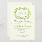 Grüne Blattwerk Initialen Hochzeitessen Probe Einladung (Vorne/Hinten)