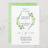 Grüne Blattwerk Wreath Wasserfarbe Grün Hochzeit Einladung (Vorne/Hinten)