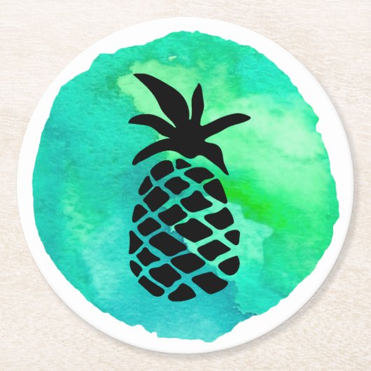 Grüne Blaue Ananas Runder Pappuntersetzer (Vorderseite)