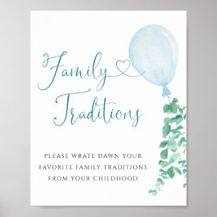Grüne blaue Ballon Familientraditionen Zeichen Poster