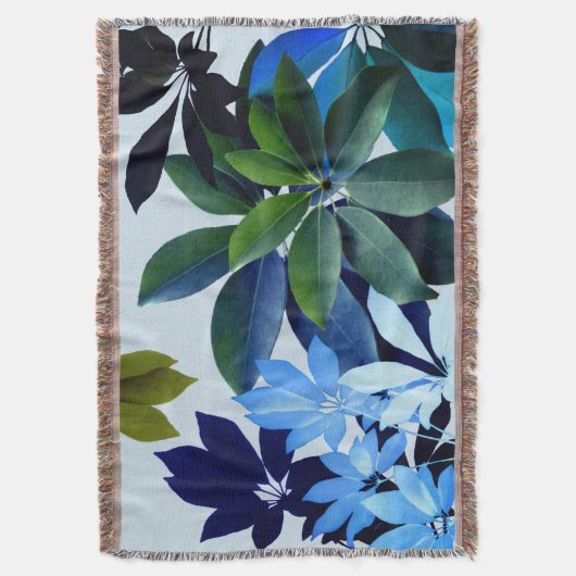 Grüne, blaue Blätter Art Pattern Throw Blanket Decke (Vorderseite Vertikal)