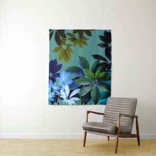 Grüne,blaue Blätter Kunst Wandteppich