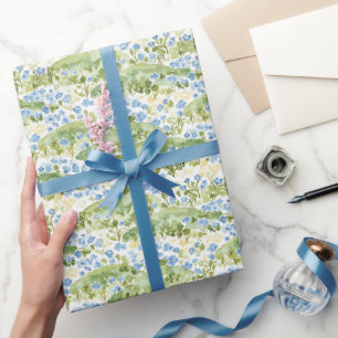 Grüne Blaue Blumen Geburtstag Geschenkpapier